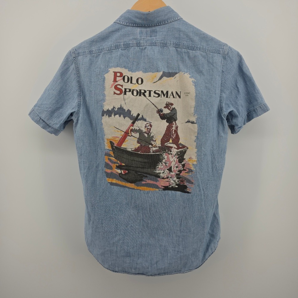 Polo Ralph Lauren Sportsman Fishing Chambray Shirt Mens Small Custom Fit Blue